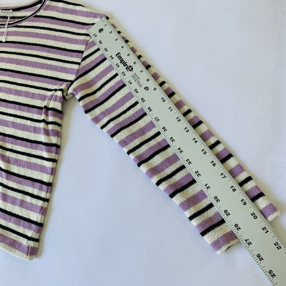 Zara Sweater Women Small Purple Black Stripe Knit Long Sleeve Rustic Preppy Warm - Picture 6 of 6
